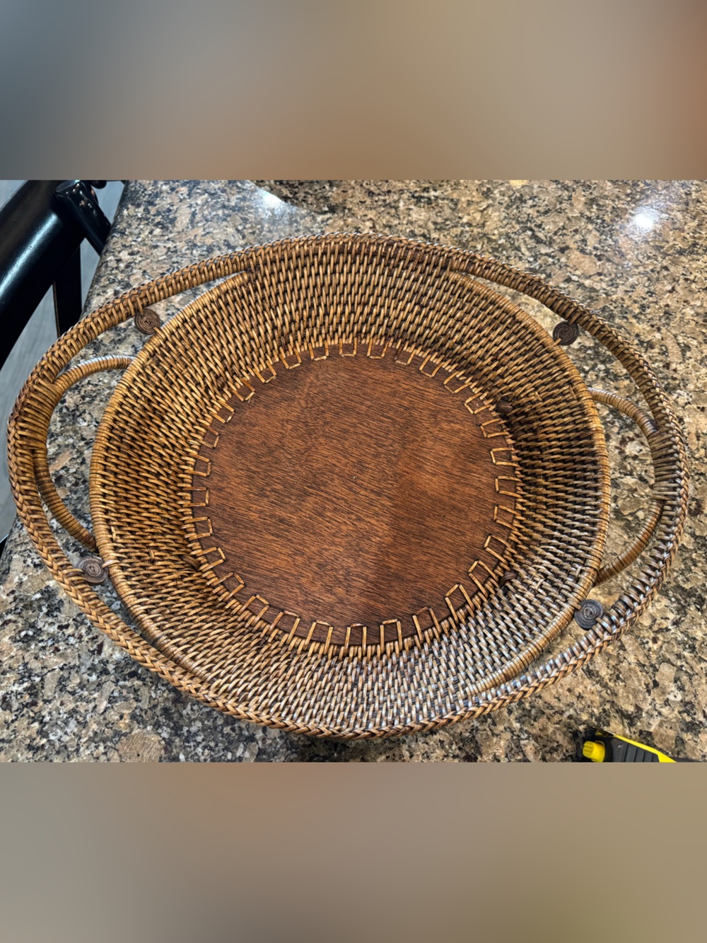 Woven Round Rattan Serving Tray - Brown